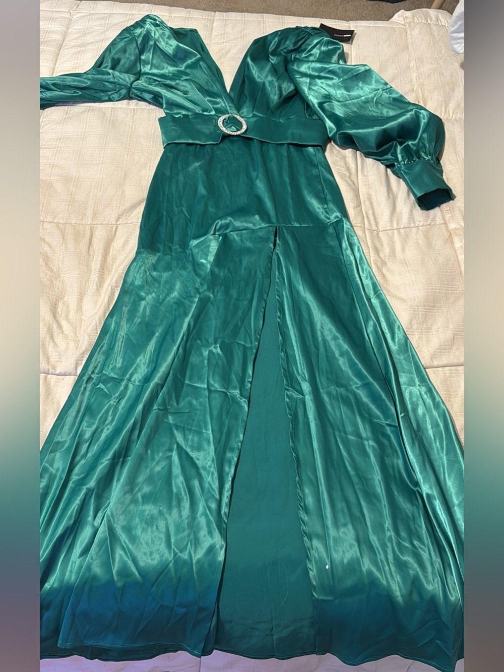 Emerald Green Satin Long Sleeve Maxi Dress